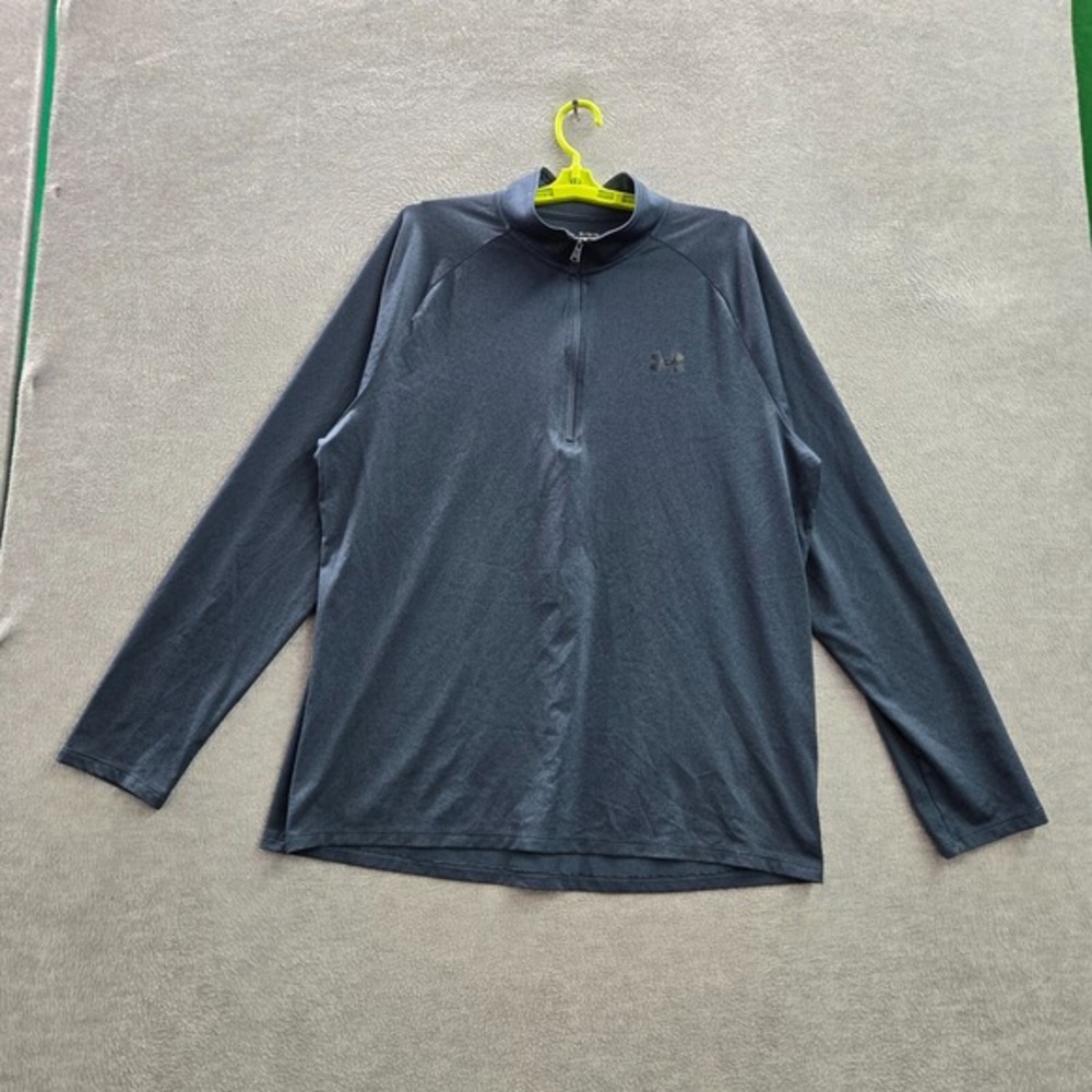 Under‎ Armour Men Activewear Shirt XL Blue Logo 1/4 Zip Mock Neck Loose
